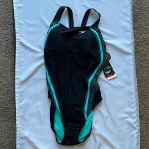 Speedo Powerflex Eco Quantum Splice One Piece Swimsuit black/Bali Blue sz 10